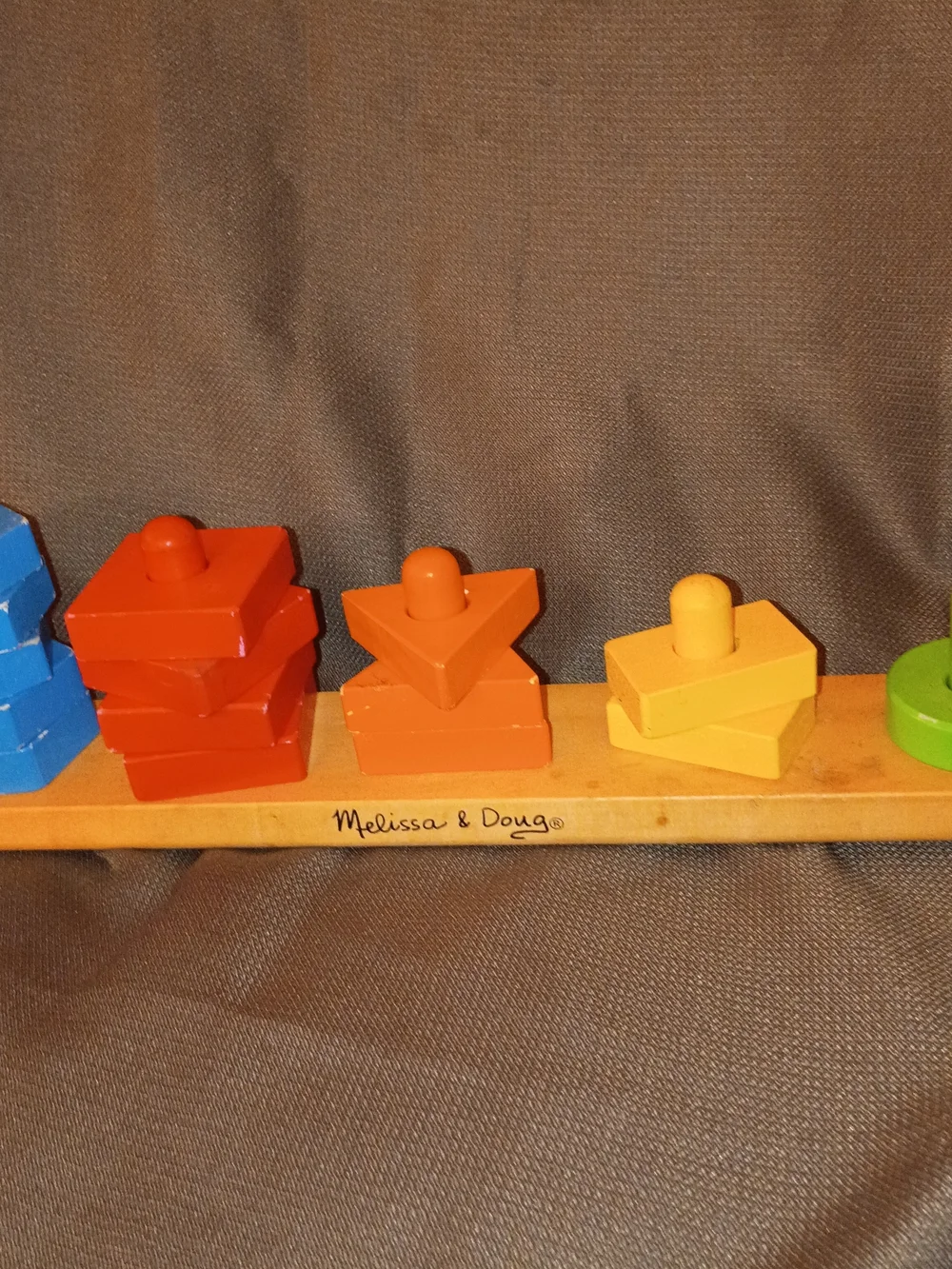 Melissa & Doug Colorful Wooden Shape Stacker - Red, Orange, Yellow, Blue, Green